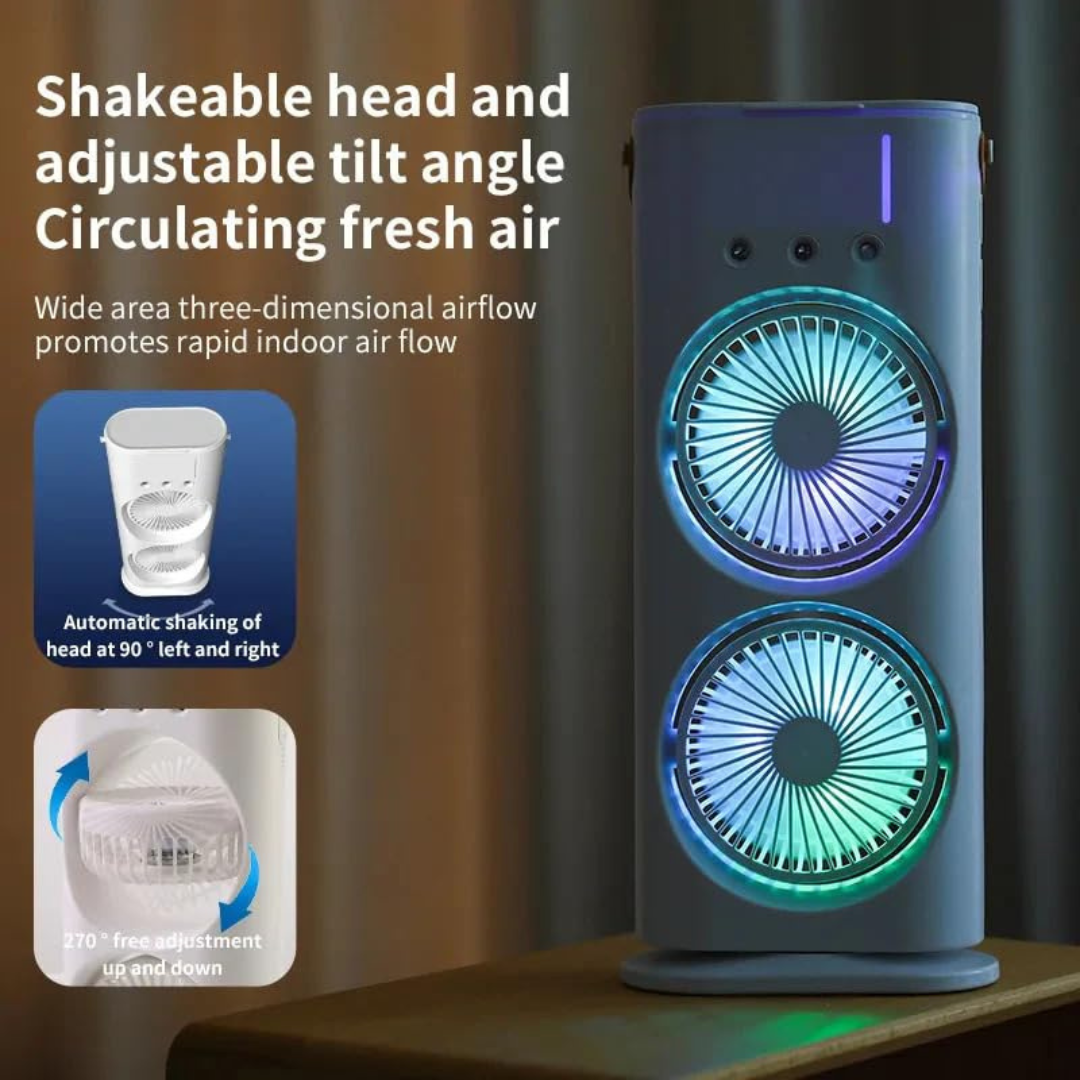 Portable USB Rechargeable Double Head Desk Fan with 3 Mist Spray