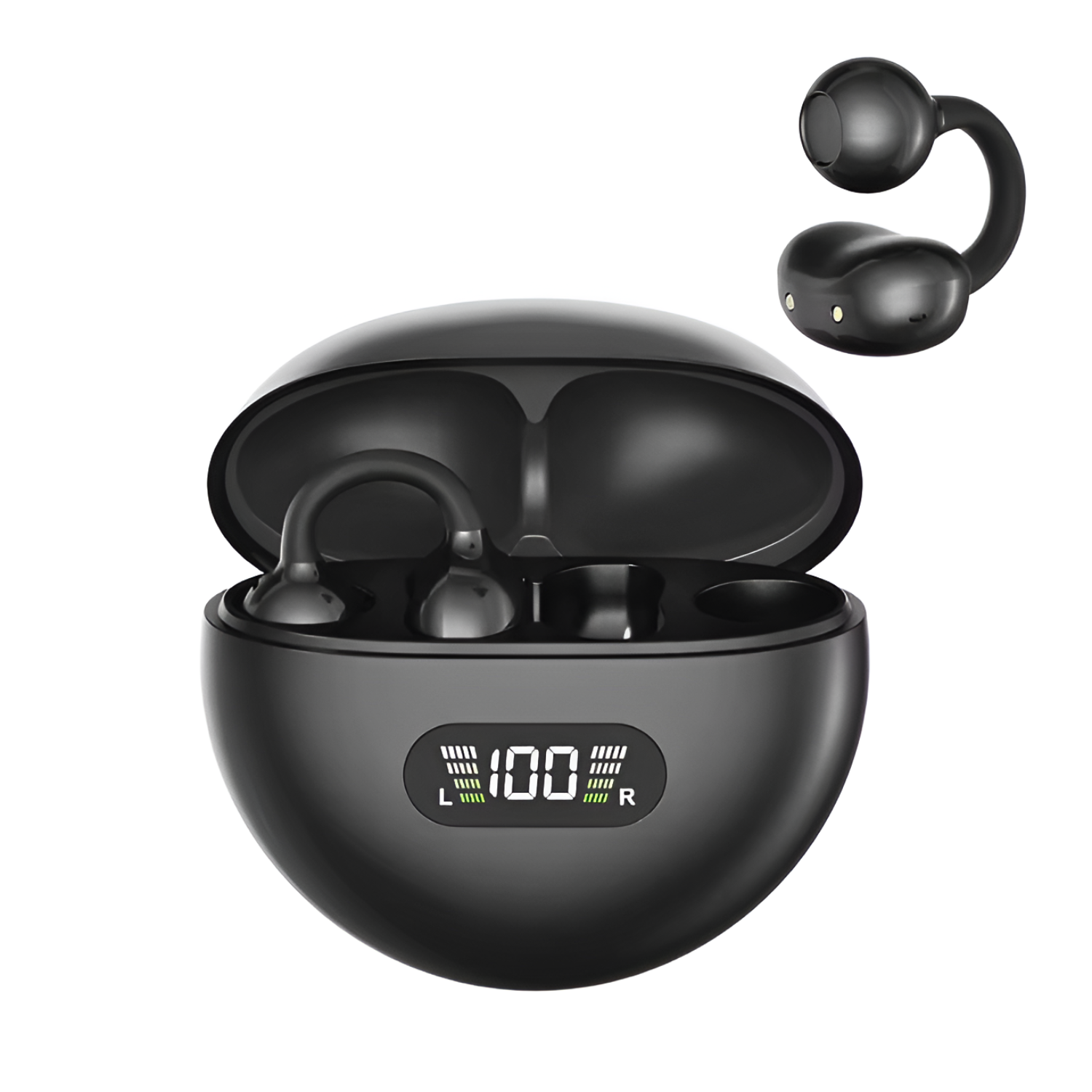 Q71 Wireless Clip On Earbuds, Sports Silicone TWS Earphone with Noise Reduction and Digital Display Black