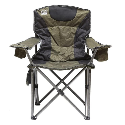 Army Green Folding Camping Chair with Storage Pockets & Cup Holder (92x100CM)
