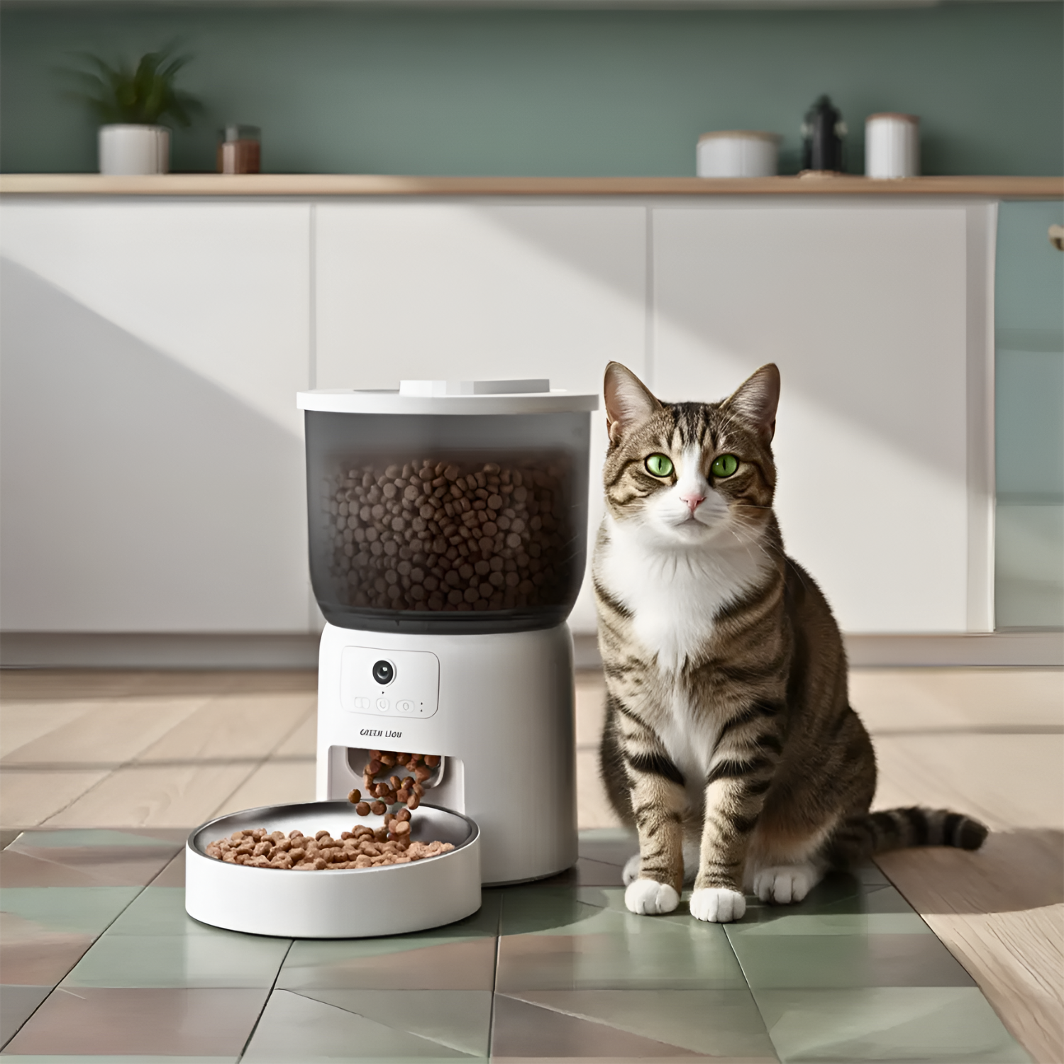 Green Lion Smart Pet Feeder for Cats with Stainless Steel Bowl