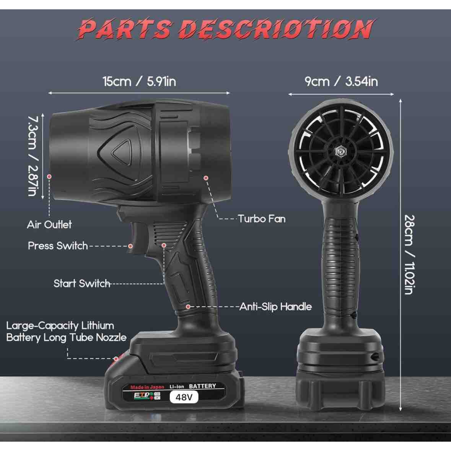 48Vh Wind Air Blower Violent Turbo Fan with Removable Li-ion Battery