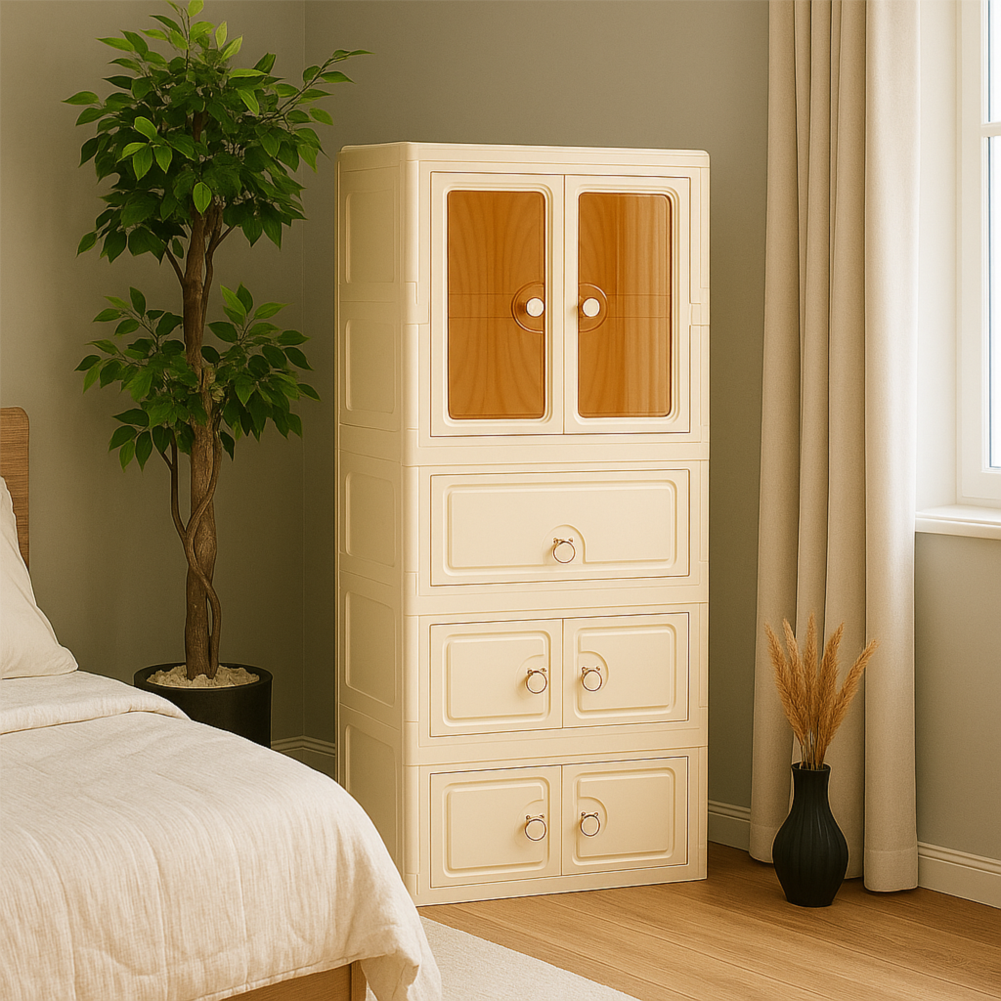 Portable Wardrobe Cabinet with Wheels for Kids Toys and Baby Clothes