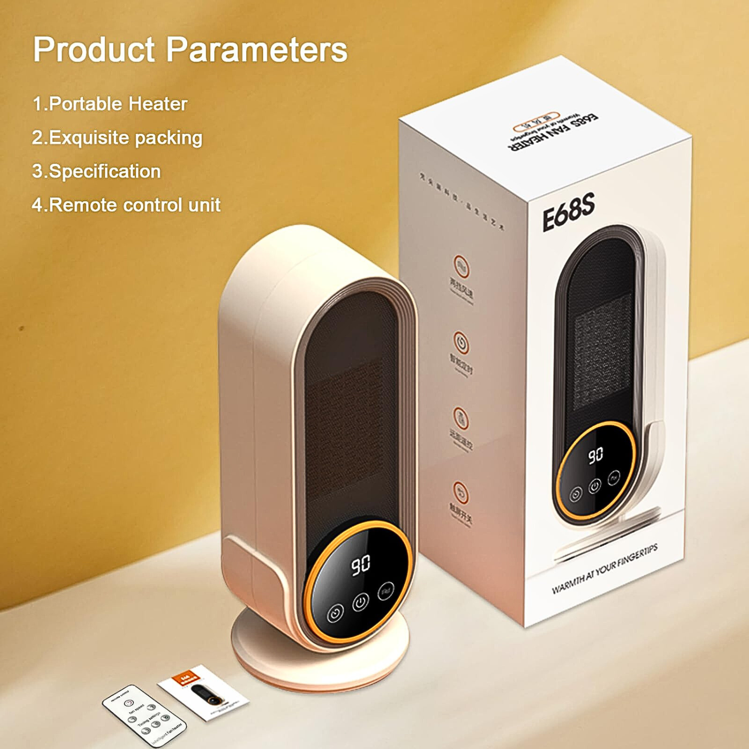 E68S 1200W Portable Electric Space Heater, Fast Heating With Remote Control, 3 Modes, Overheating Protection for Office Home