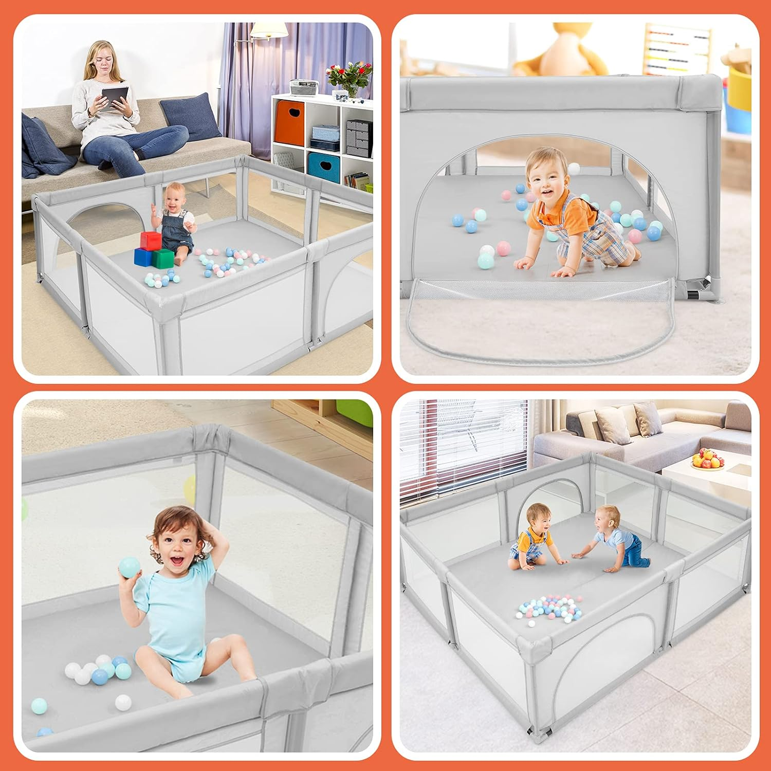 Playpen 150 x 200 cm, with 2 Pull Handles and 10 Balls