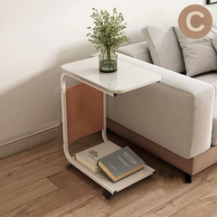 C Shaped Bedside Coffee Table with Side Pocket & Wheels C C Shaped Bedside Coffee Table with Side Pocket & Wheels C