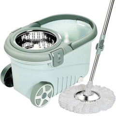 Spin Floor Mop Bucket Set with Wringer, Hands-free Wring Mop with 2 Microfiber Heads