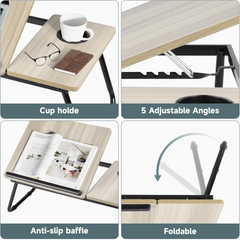 Folding Laptop Table for Bed and Sofa, Adjustable Laptop Desk with Cup Holder, for Work Study Reading