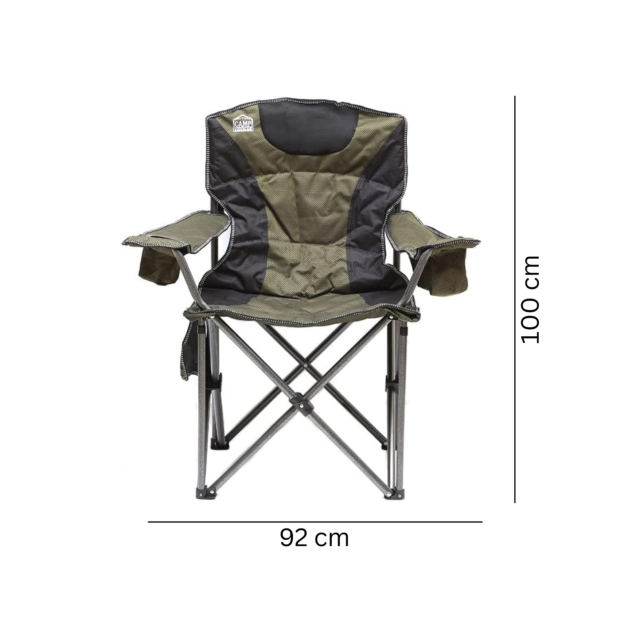 Army Green Folding Camping Chair with Storage Pockets & Cup Holder (92x100CM)