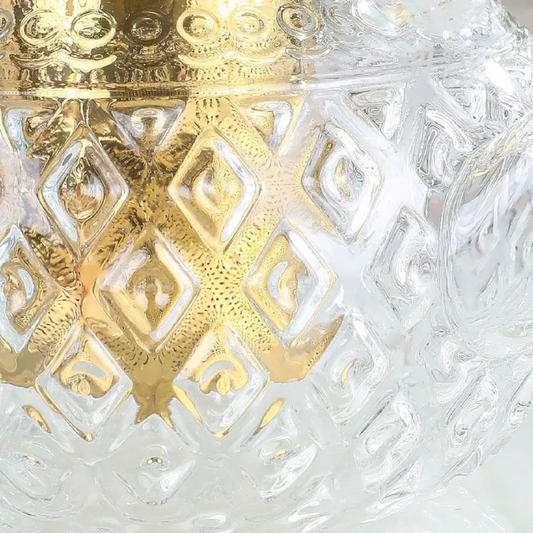 Transparent Glass Detailed Stylish 1300ml Golden Tea Pot with Handle