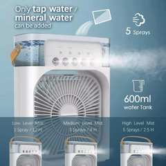 Portable Air Cooler Desk Fan - with 3 Speed, 5 Mist Spray, Night Lamp and Timer
