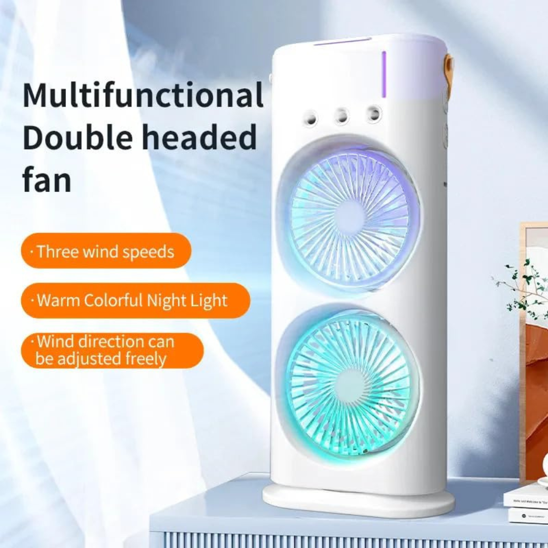 Portable USB Rechargeable Double Head Desk Fan with 3 Mist Spray