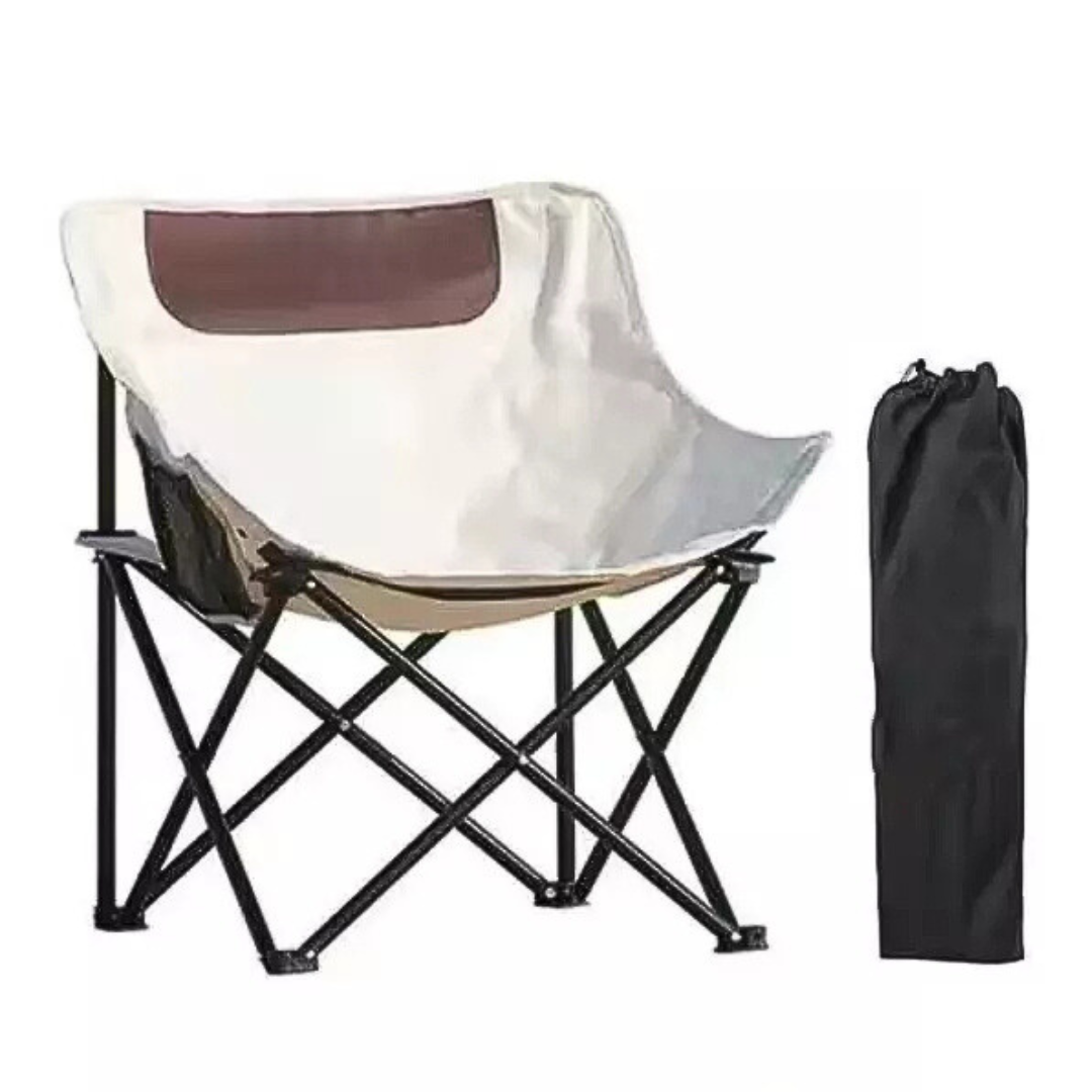 Portable Folding Outdoor Moon Chair for Camping, Fishing & Picnic Cream White