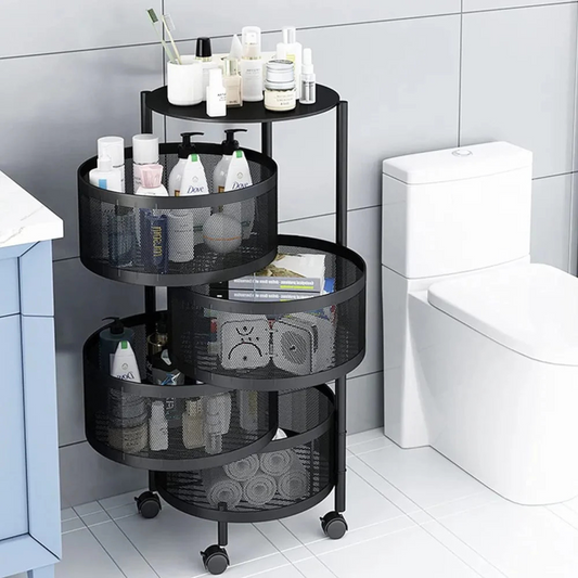 Multi Layer Rotating Round Shaped Kitchen Storage Organizer Rack Black 4 Layer