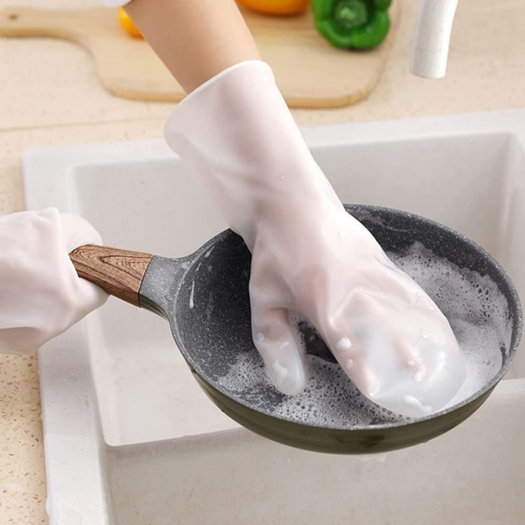 1 Pair Multi Purpose Silicone Scrub Gloves - for Kitchen Dish Washing & Household Cleaning