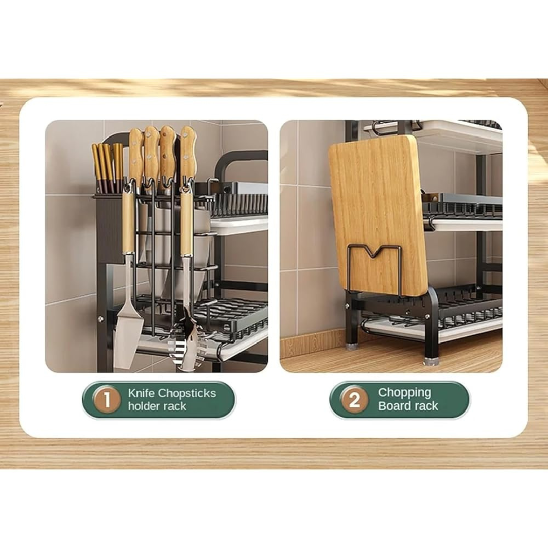 2 Layer Dish Drying Rack with Drain Tray