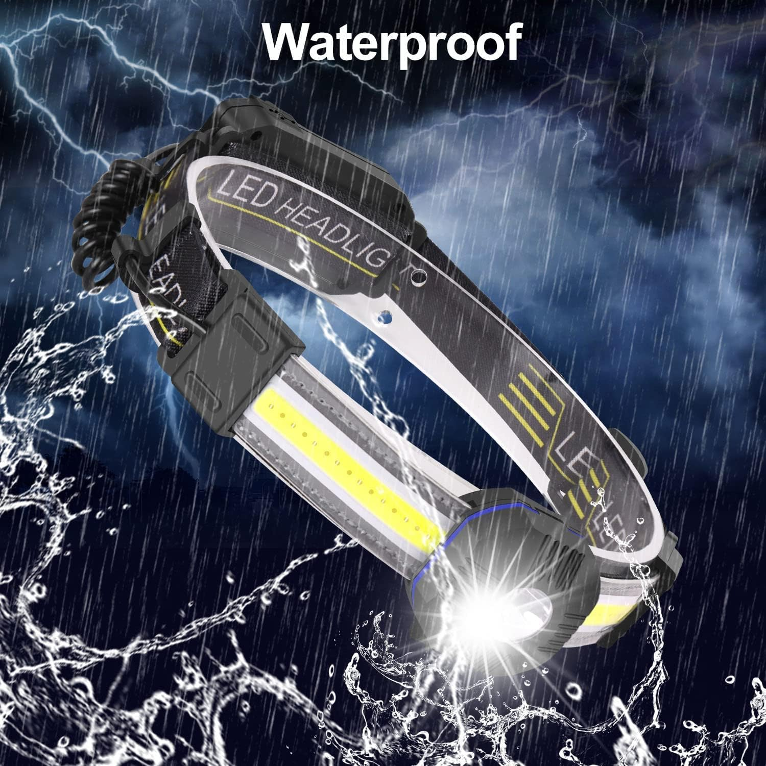 Rechargeable 1200 Lumen Waterproof Headlamp with 10 Modes, Wide Beam for Outdoor Use