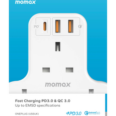 Momax Oneplug 3 Outlet T-Shaped Extension Socket with USB Momax Oneplug 3 Outlet T-Shaped Extension Socket with USB