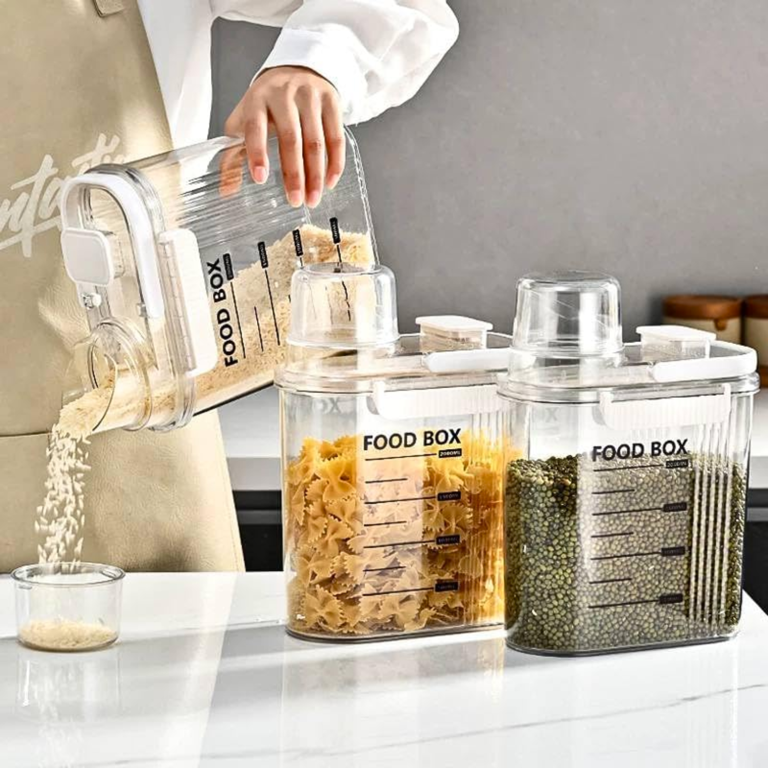 2000ML Airtight Grains and Food Storage Dispenser with Measuring Cup and Lockable Lid