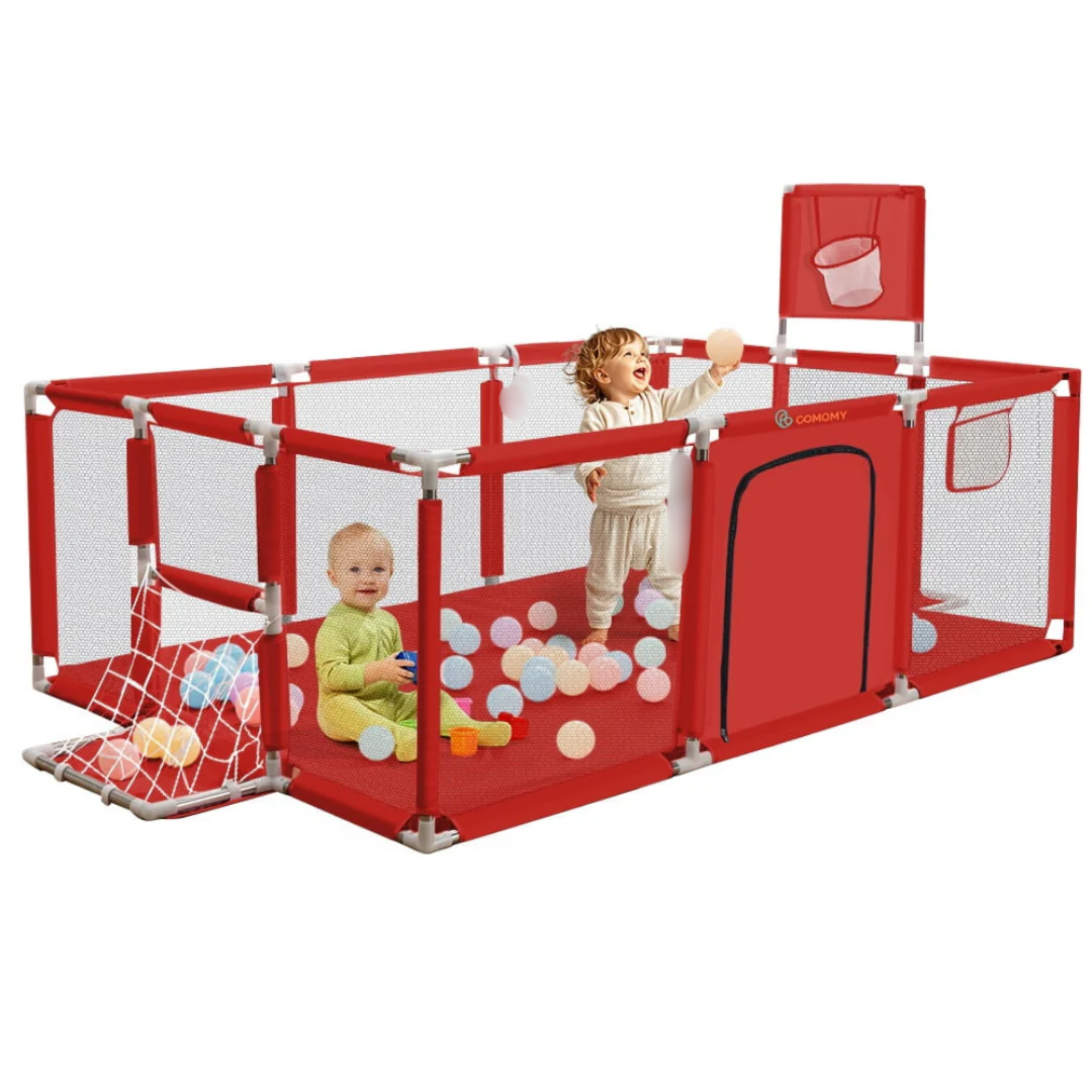 Playpen with Goal Post and Basketball Hoop Red