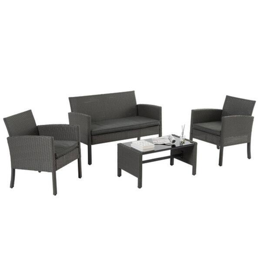 4 Seater Patio Outdoor Furniture Set, 4 Person Cushion Sofa Chairs with Center Coffee Table