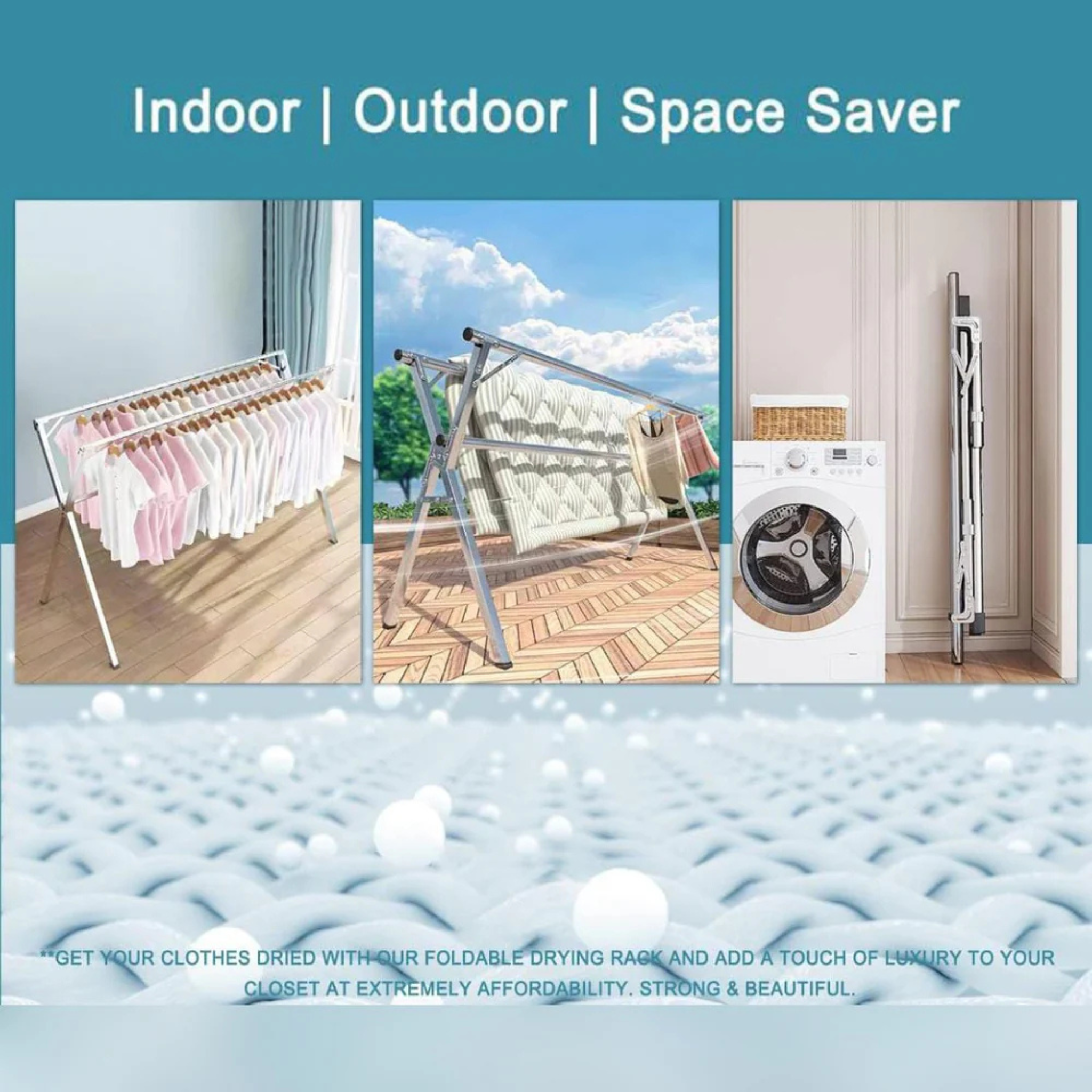 3 Poles Folding Clothes Drying Rack, Heavy Duty Stainless Steel Laundry Dryer