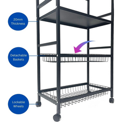 4 Tier Metal Storage Rack on Wheels, Trolley Cart Shelf for Kitchen Vegetables, Fruits and Oven Organization 4 Tier Metal Storage Rack on Wheels, Trolley Cart Shelf for Kitchen Vegetables, Fruits and Oven Organization