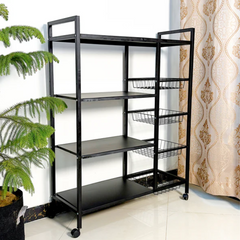 Utility Storage Rack for Kitchen with Mesh Baskets and Wheels