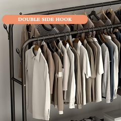 Clothes Organizer Stand with Wheels, 48 Kg Heavy Duty Double Layer Garment Hanger Rack