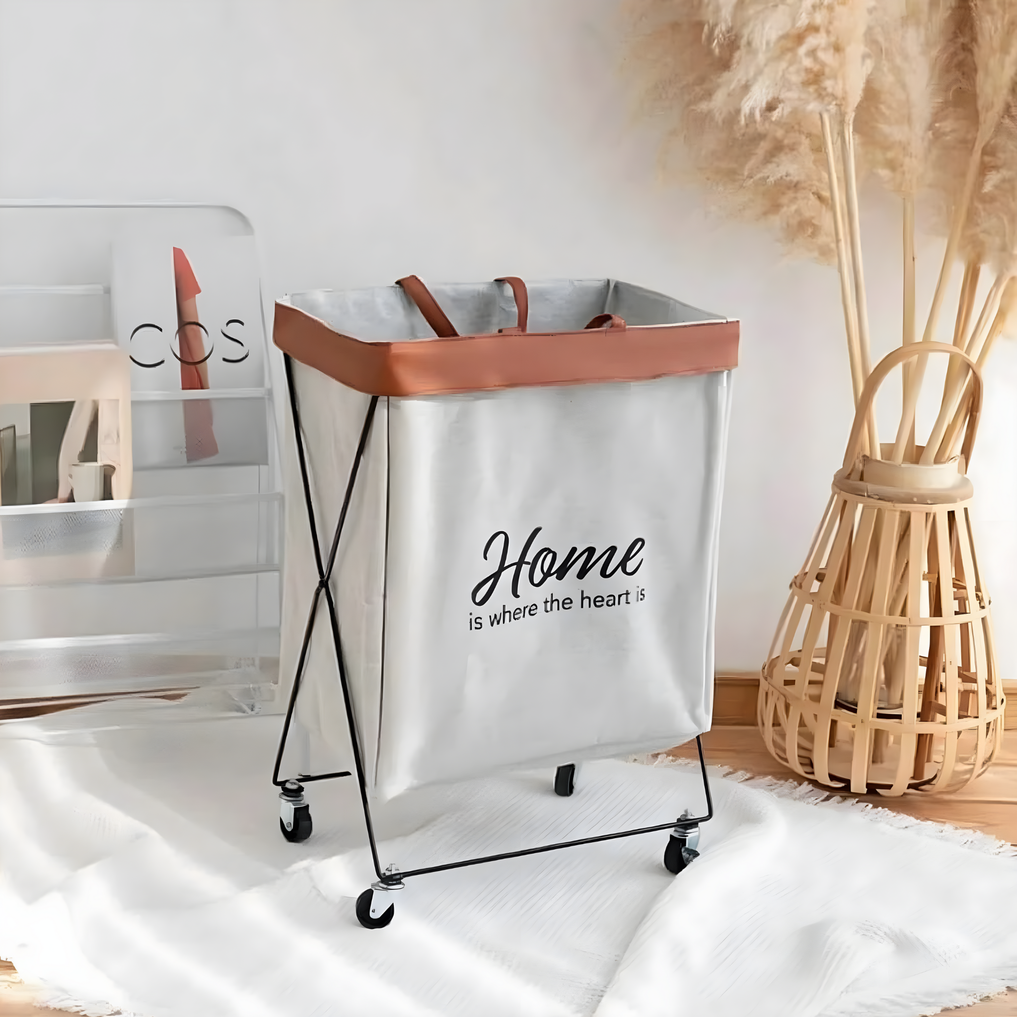 Home Easy Folding Laundry Basket with Wheels