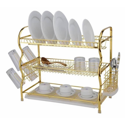 3 Tier Chrome Plated Golden Kitchen Dish Drying Rack