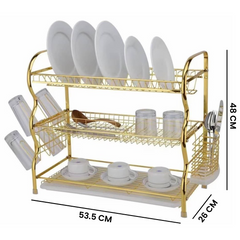 3 Tier Chrome Plated Golden Kitchen Dish Drying Rack