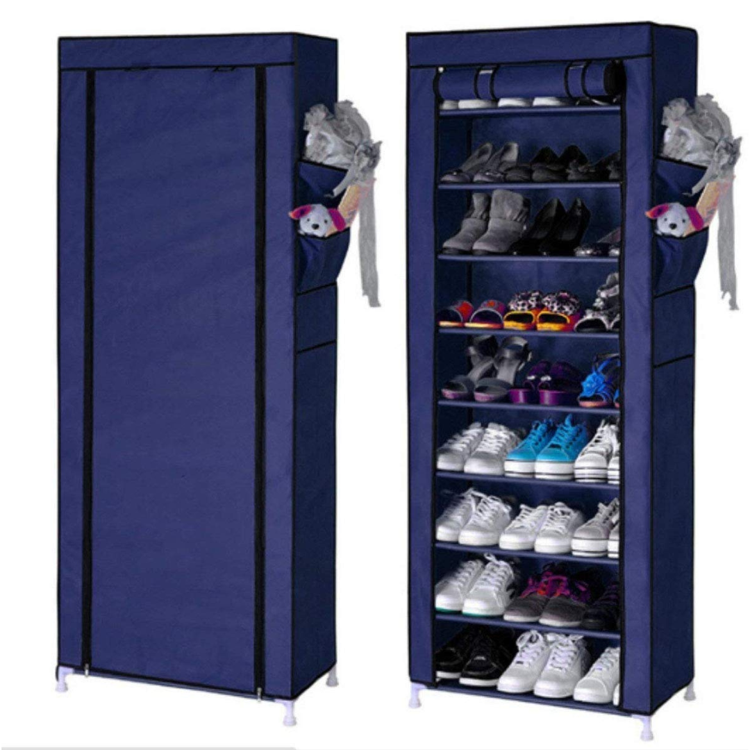 10 Layer Closed Type Shoe Cabinet Navy Blue