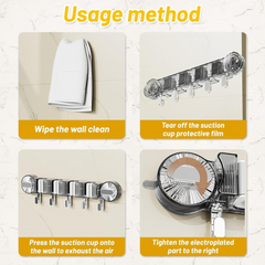 Suction Type Mop Holder / Wall Mounted Quick Setup Brooms Organizer with Hooks Suction Type Mop Holder / Wall Mounted Quick Setup Brooms Organizer with Hooks