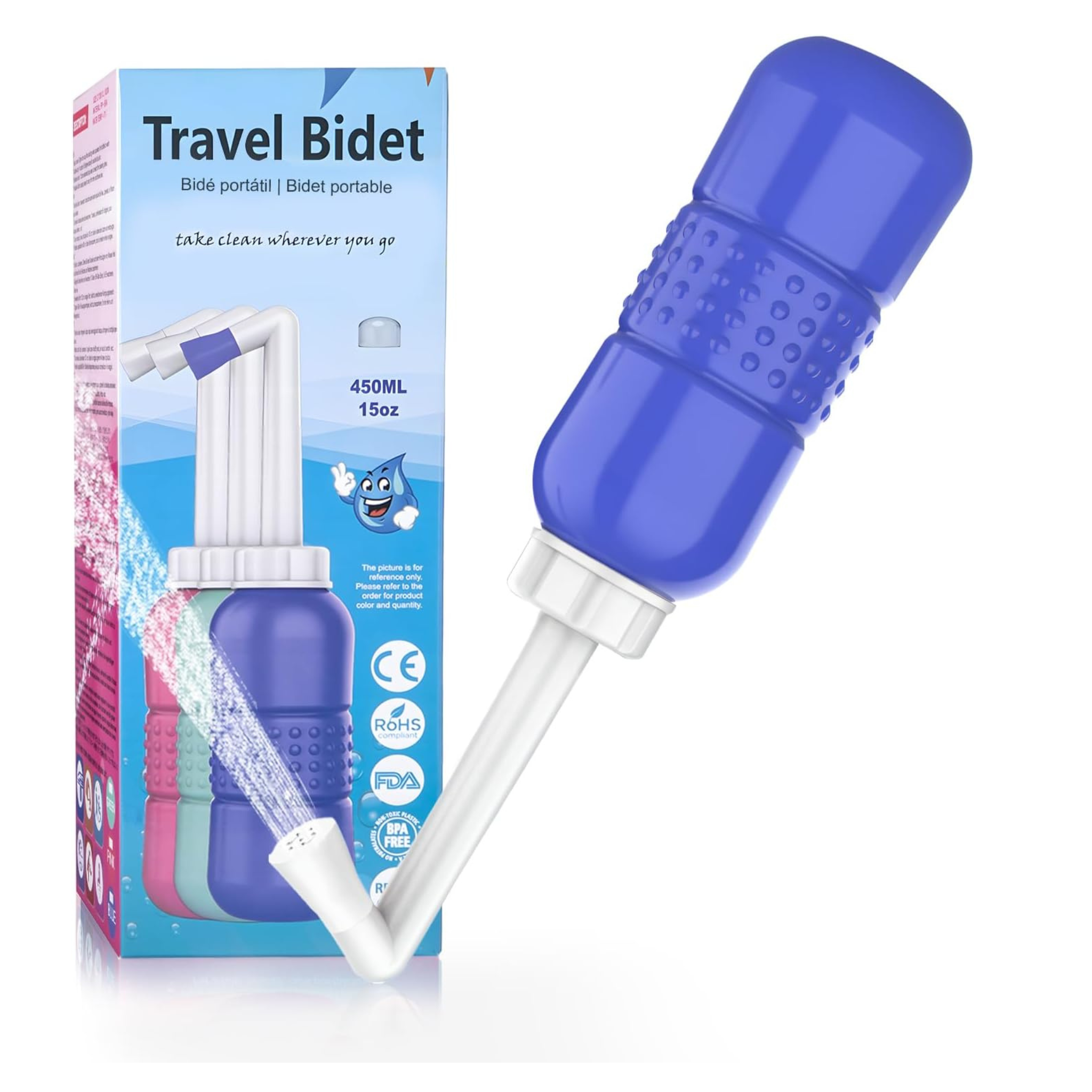 450ML Manual Portable Bidet, Handheld Travel Shattaf Blue
