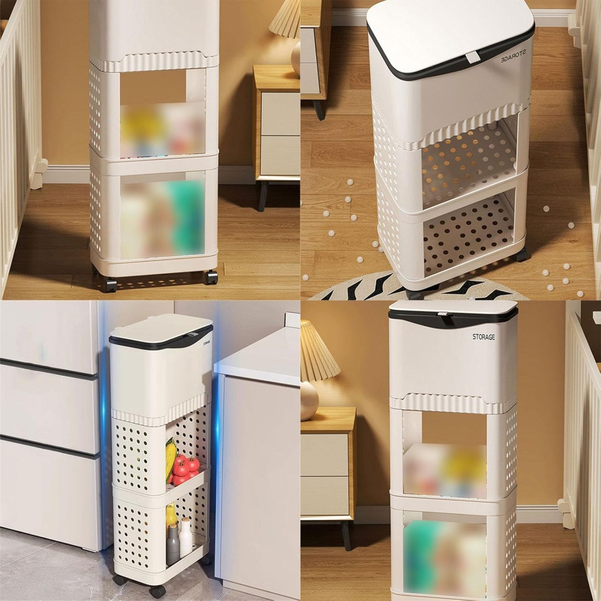 3 layer Kitchen Moving Cart Storage Rack with Garbage Trash Bin and Wheels