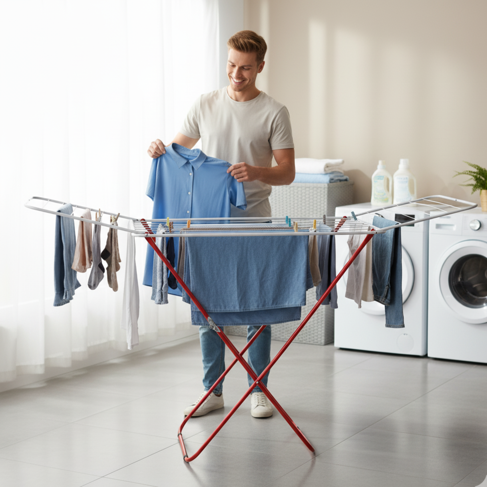 X-Leg Folding Clothes Drying Rack, Indoor and Outdoor Stainless Steel Clothes Airer