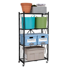 Multi Tier Heavy Duty Foldable Kitchen Storage Rack with Wheels