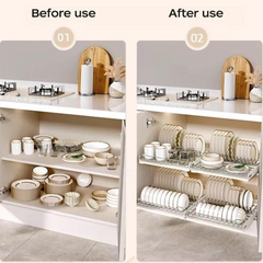 Pull Out Dish Drying Rack - Drawer Cabinet Organizer for Kitchen