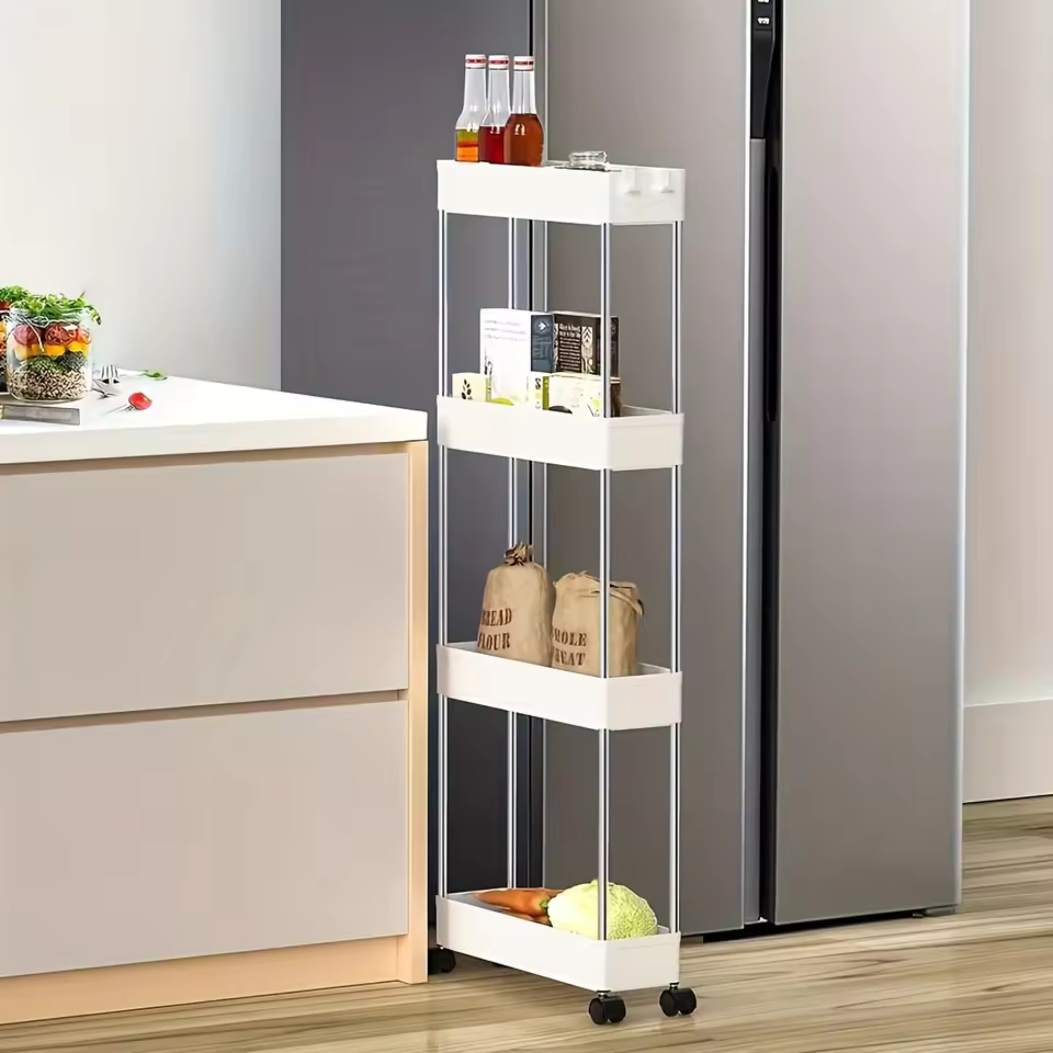 4 Tier Kitchen Shelf Trolley Rack, Multi-functional Storage Organizer Cart
