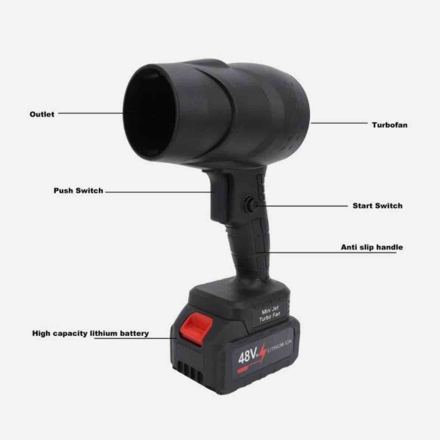 48Vh Wind Air Blower Violent Turbo Fan with Removable Li-ion Battery