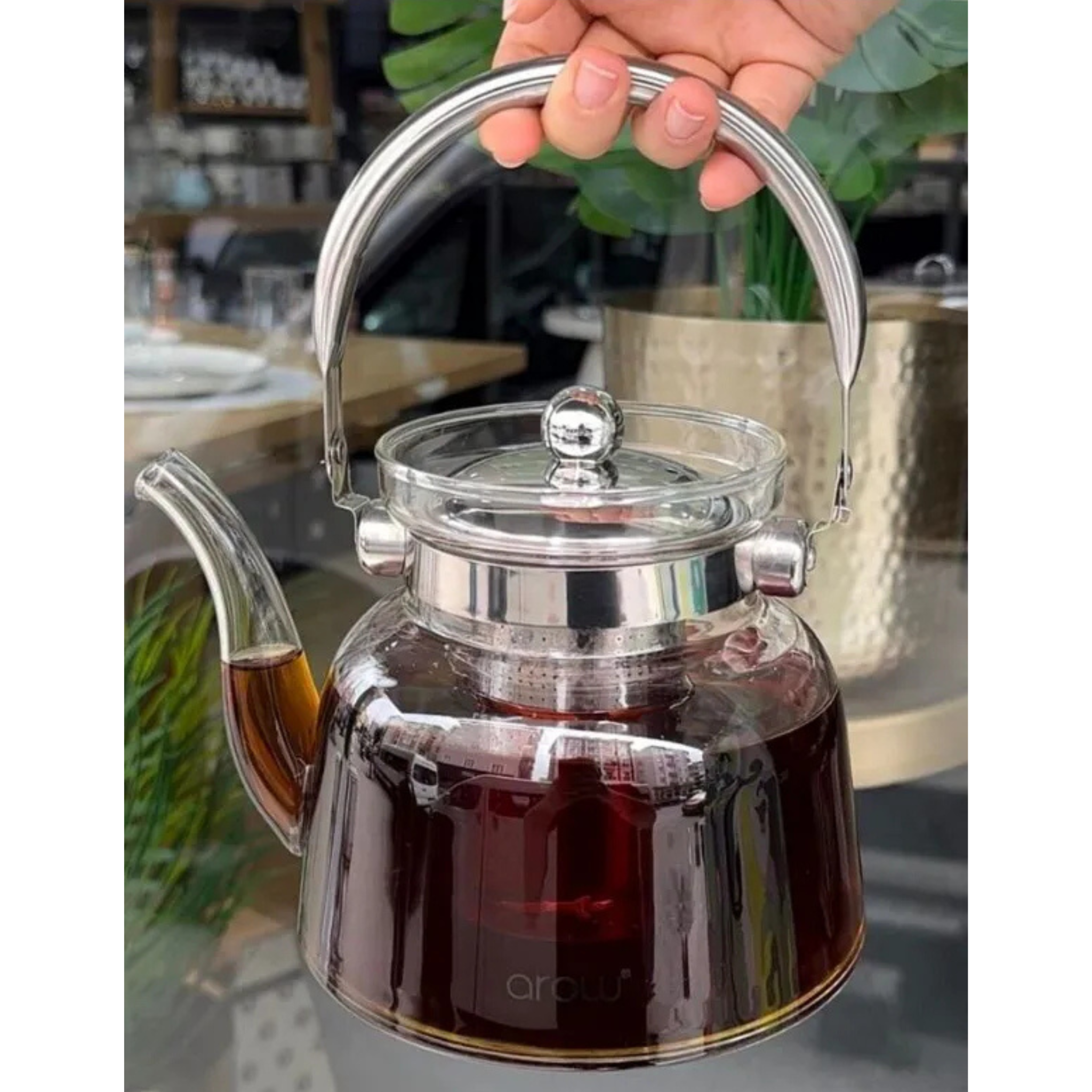 2200ML Fire Resistant Glass Teapot Strainer Kettle