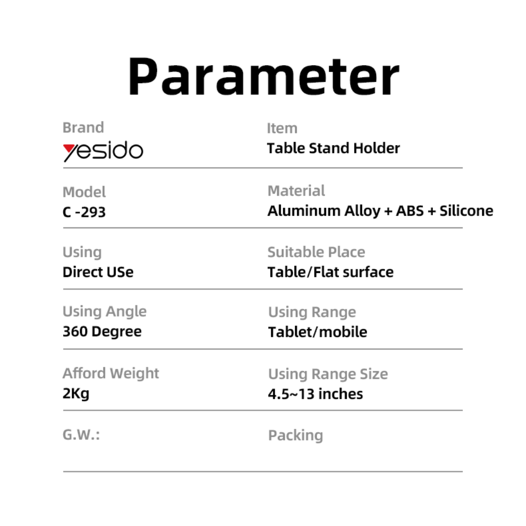 360° Rotation Aluminium Alloy Tablet Holder Stand - Yesido C293