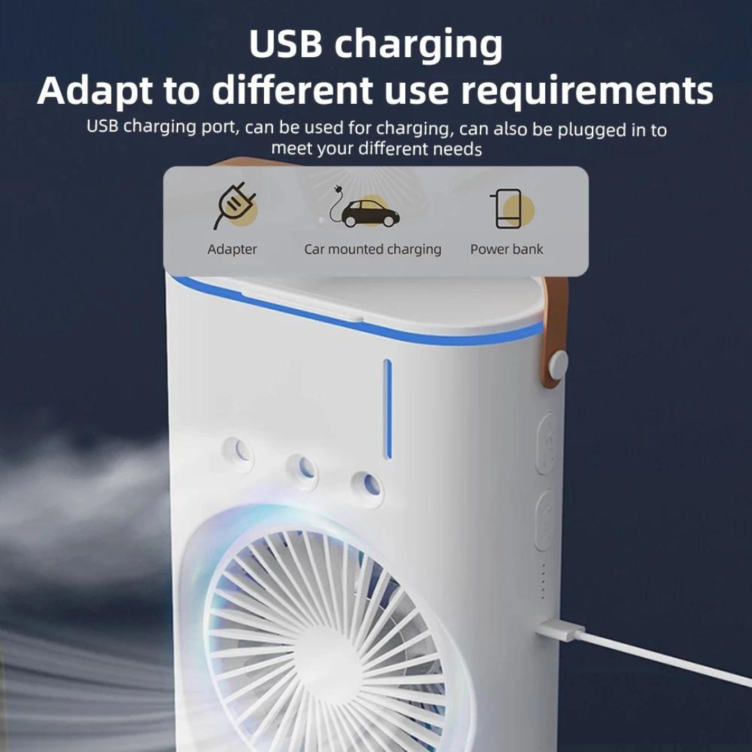 Portable USB Rechargeable Double Head Desk Fan with 3 Mist Spray