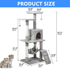 Indoor Cat Tree Tower with House and Scratching Board