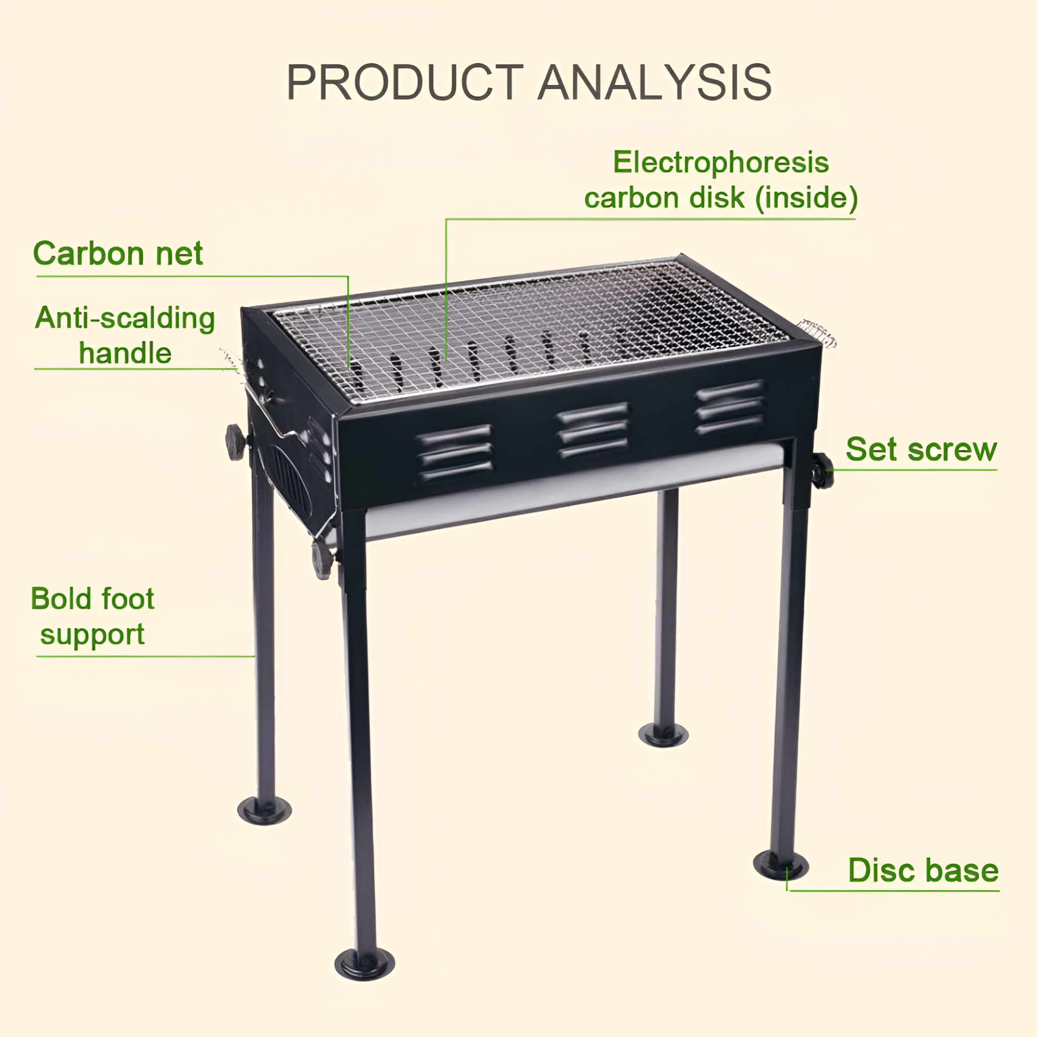 Folding Outdoor Barbecue BBQ Grill Stand (49 x 30 x 59 cm)