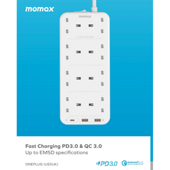 شريط طاقة Momax OnePlug بـ 8 منافذ مع USB