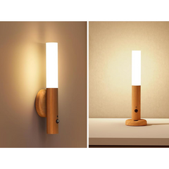 Wall Mounted Rechargeable Motion Sensor Night Lamp, Magnetic Induction Wooden Design Light