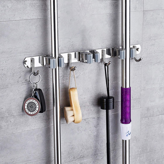 Stainless Steel Wall Drilling Mop & Broom Holder Organizer
