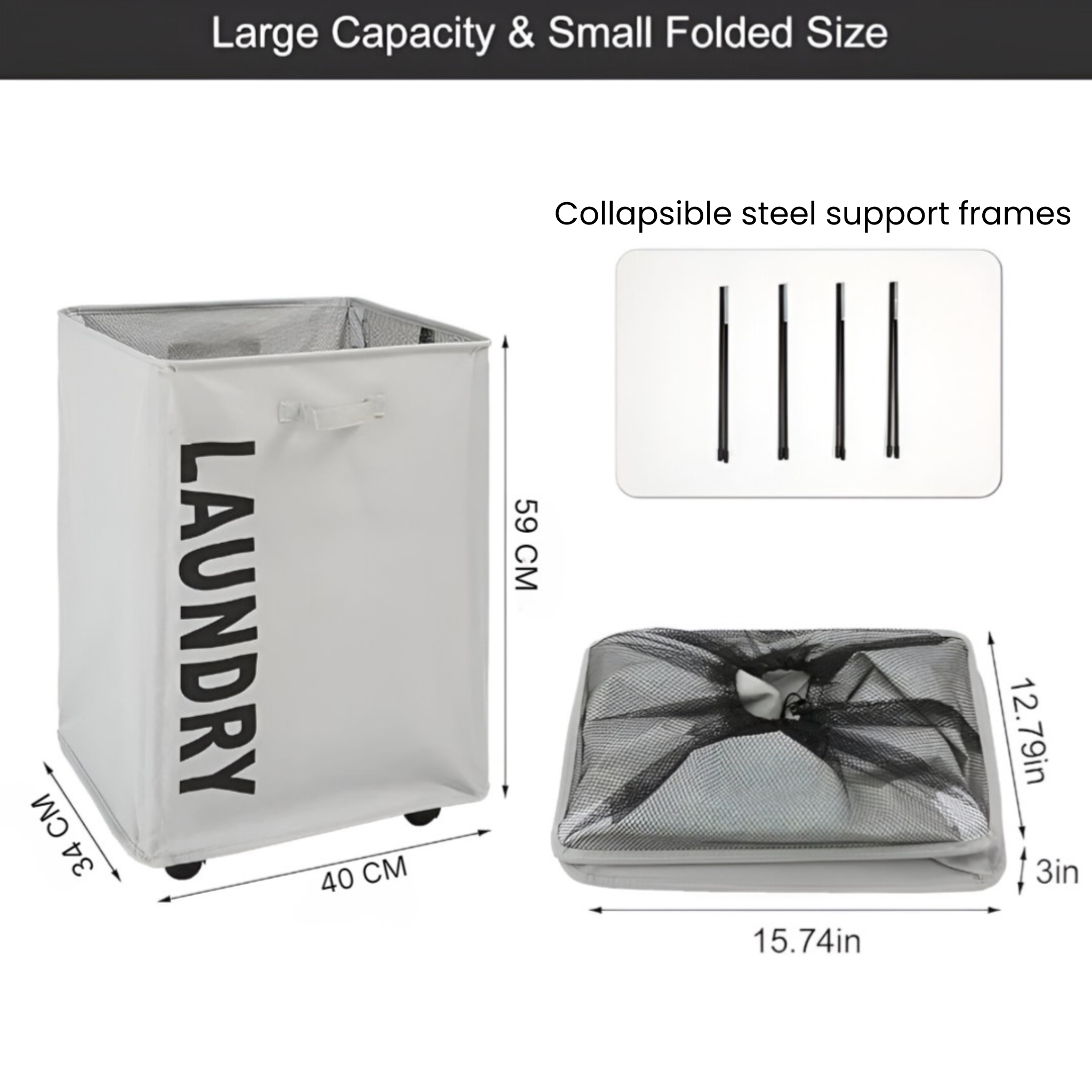 80 Liter Collapsible Laundry Basket with Wheel