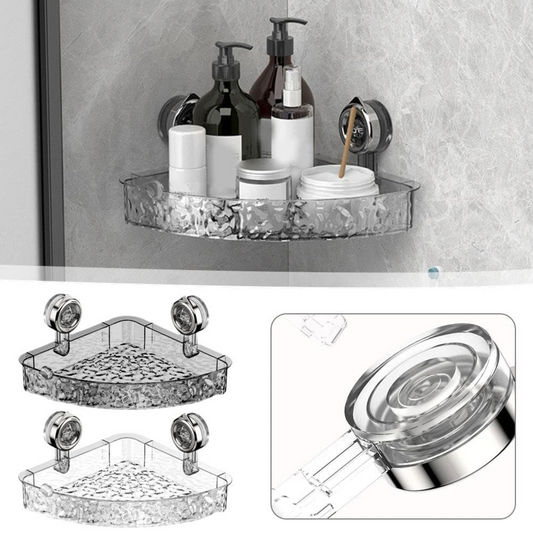 Bathroom Corner Wall Mounted Storage Organizer Shelf (Suction Type)
